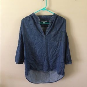 denim blouse with pocket and 3/4 sleeve